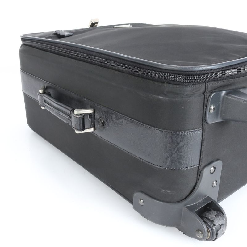 Prada Tessuto Nylon Triangle Logo Leather Suitcase Carry Bag Business Travel