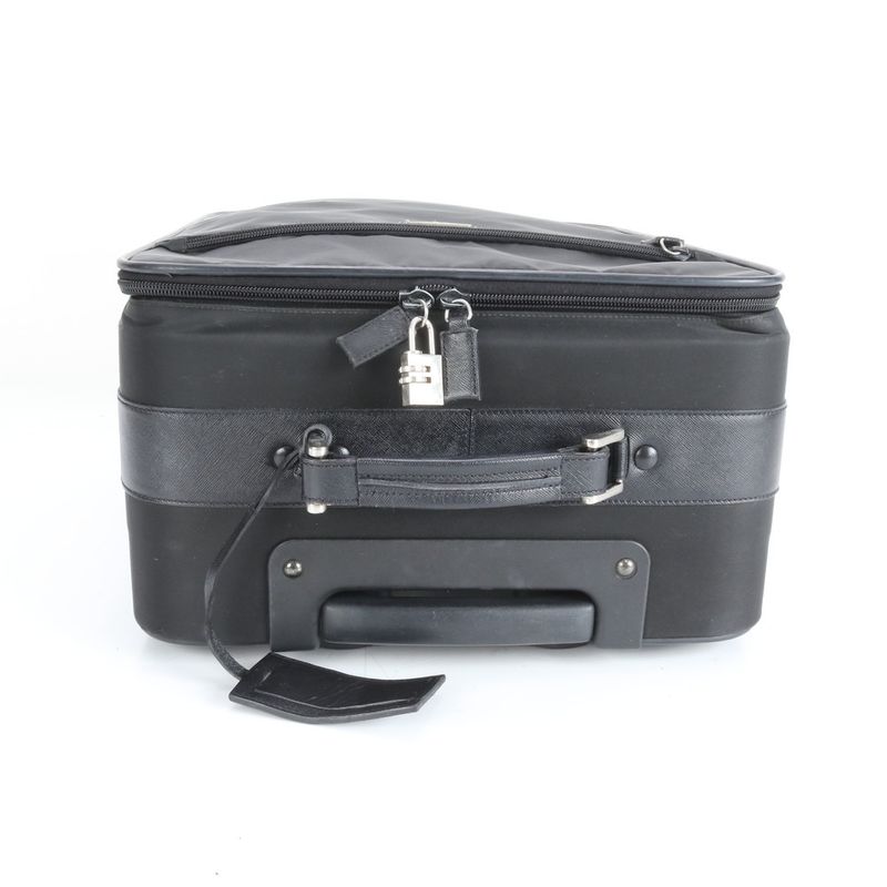 Prada Tessuto Nylon Triangle Logo Leather Suitcase Carry Bag Business Travel