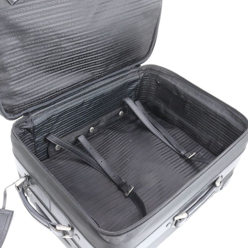 Prada Tessuto Nylon Triangle Logo Leather Suitcase Carry Bag Business Travel