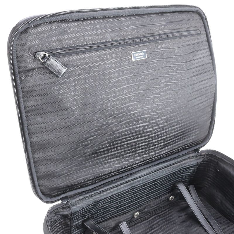 Prada Tessuto Nylon Triangle Logo Leather Suitcase Carry Bag Business Travel