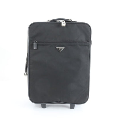 Prada Tessuto Nylon Triangle Logo Leather Suitcase Carry Bag Business Travel