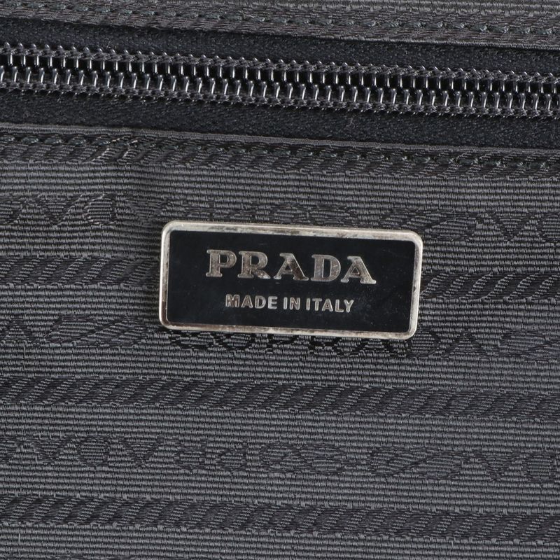 Prada Tessuto Nylon Triangle Logo Leather Suitcase Carry Bag Business Travel