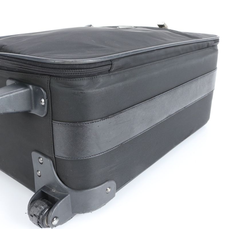 Prada Tessuto Nylon Triangle Logo Leather Suitcase Carry Bag Business Travel