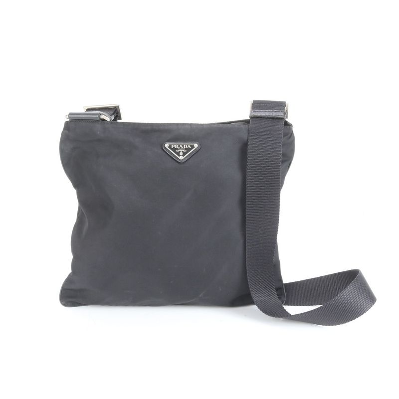 Prada Tessuto Nylon Triangle Logo Leather Shoulder Bag Crossbody Messenger