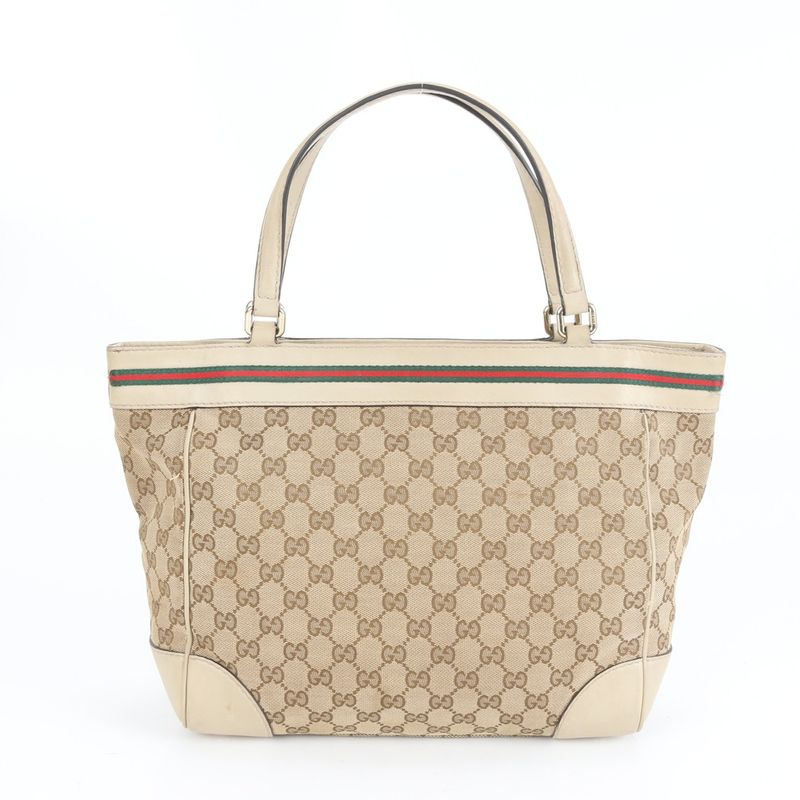 Gucci GG Canvas Sherry Ribbon Mayfair 257061 Leather Tote Bag Shoulder Women