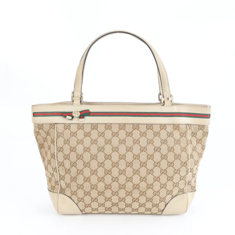 Gucci GG Canvas Sherry Ribbon Mayfair 257061 Leather Tote Bag Shoulder Women