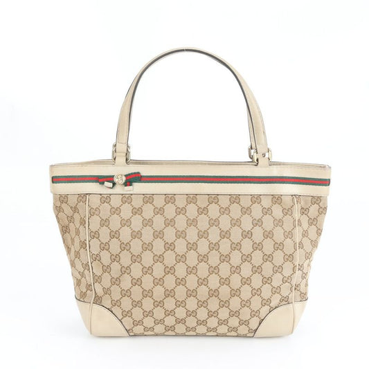 Gucci GG Canvas Sherry Ribbon Mayfair 257061 Leather Tote Bag Shoulder Women