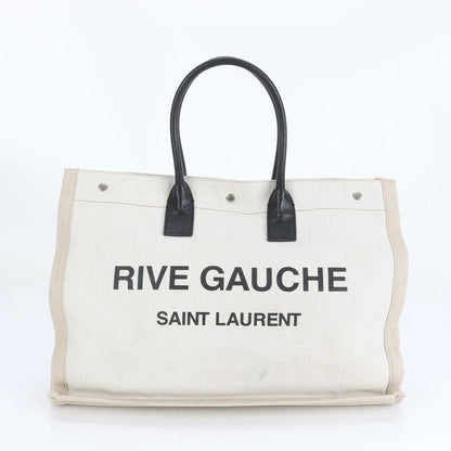 YSL Saint Laurent Paris Rive Gauche Leather Linen Tote Bag Shoulder Hand A4