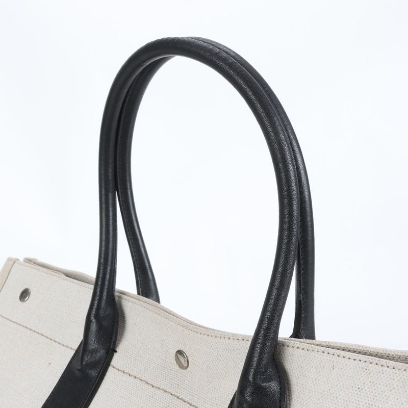 YSL Saint Laurent Paris Rive Gauche Leather Linen Tote Bag Shoulder Hand A4