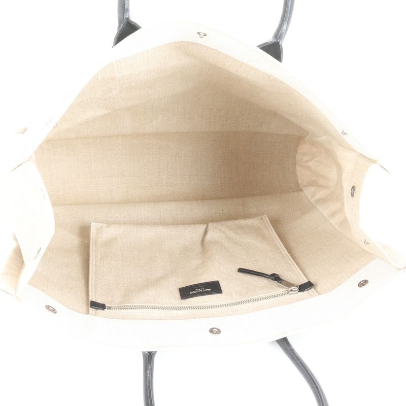 YSL Saint Laurent Paris Rive Gauche Leather Linen Tote Bag Shoulder Hand A4