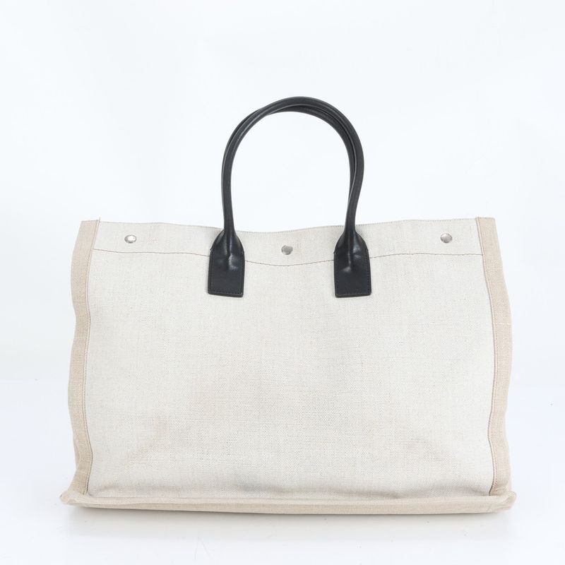 YSL Saint Laurent Paris Rive Gauche Leather Linen Tote Bag Shoulder Hand A4