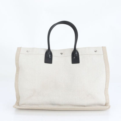 YSL Saint Laurent Paris Rive Gauche Leather Linen Tote Bag Shoulder Hand A4