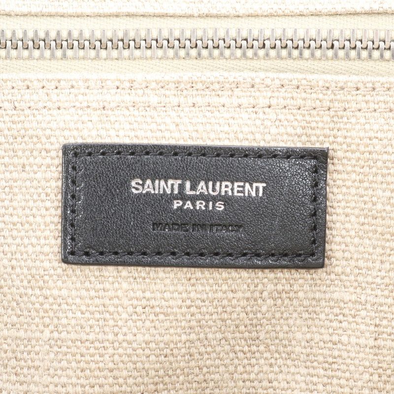 YSL Saint Laurent Paris Rive Gauche Leather Linen Tote Bag Shoulder Hand A4