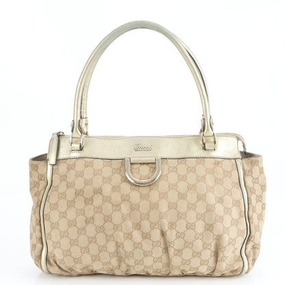 Gucci GG Canvas Abby Leather Tote Bag Shoulder Gold Hardware 189831 Genuine