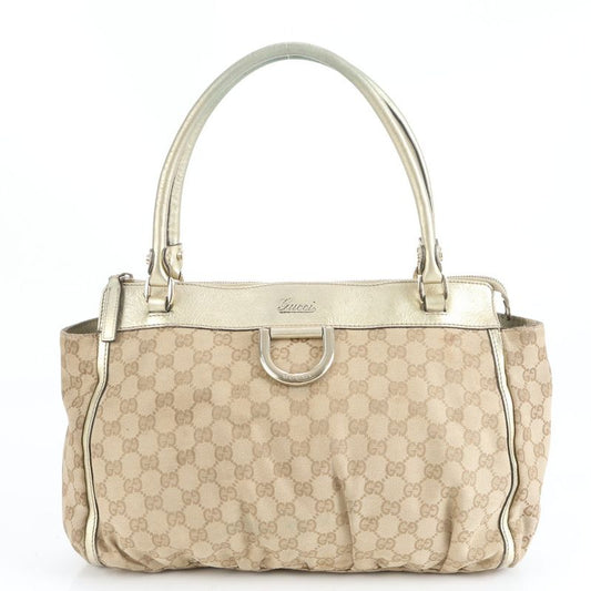 Gucci GG Canvas Abby Leather Tote Bag Shoulder Gold Hardware 189831 Genuine