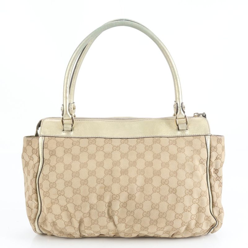Gucci GG Canvas Abby Leather Tote Bag Shoulder Gold Hardware 189831 Genuine