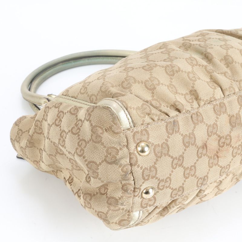 Gucci GG Canvas Abby Leather Tote Bag Shoulder Gold Hardware 189831 Genuine