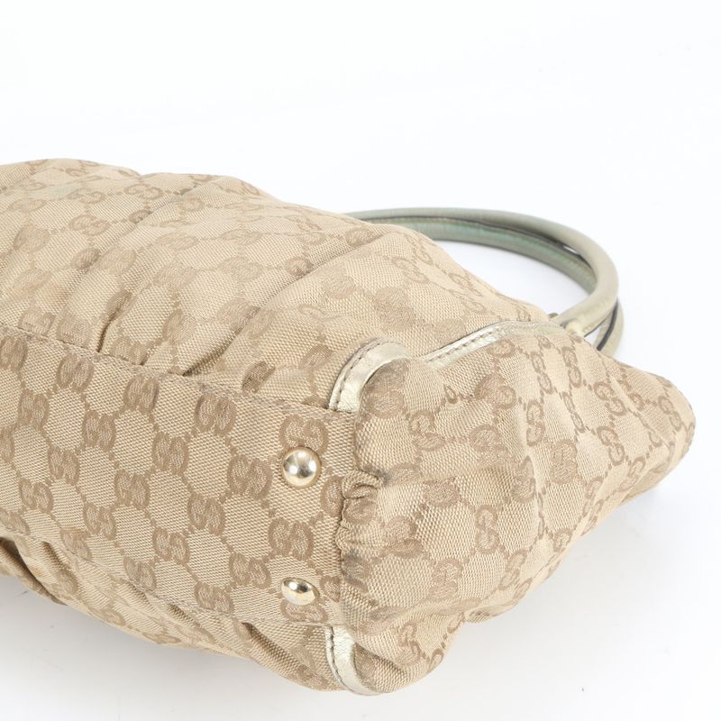 Gucci GG Canvas Abby Leather Tote Bag Shoulder Gold Hardware 189831 Genuine