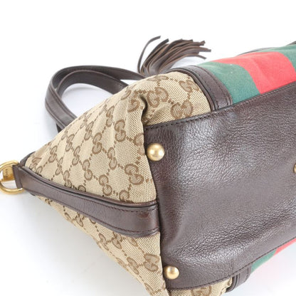 Gucci GG Canvas Sherry Line Bamboo Fringe Charm Leather Tote Bag 353114 Women