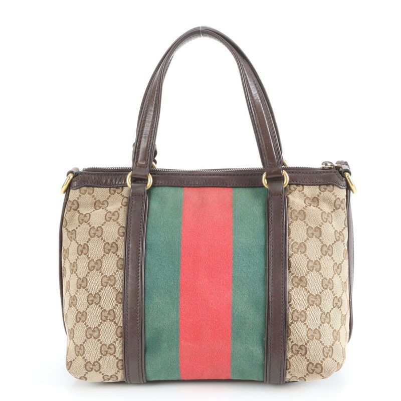 Gucci GG Canvas Sherry Line Bamboo Fringe Charm Leather Tote Bag 353114 Women