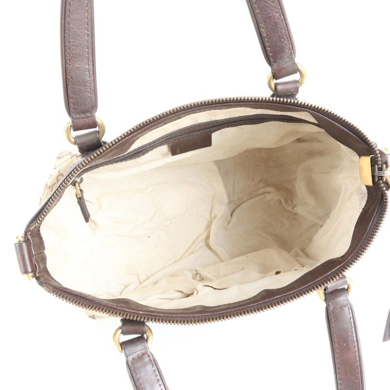 Gucci GG Canvas Sherry Line Bamboo Fringe Charm Leather Tote Bag 353114 Women