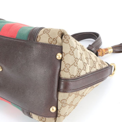 Gucci GG Canvas Sherry Line Bamboo Fringe Charm Leather Tote Bag 353114 Women