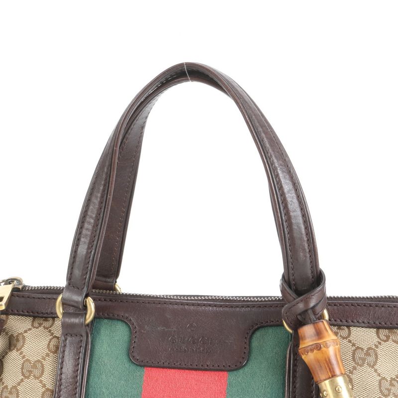 Gucci GG Canvas Sherry Line Bamboo Fringe Charm Leather Tote Bag 353114 Women