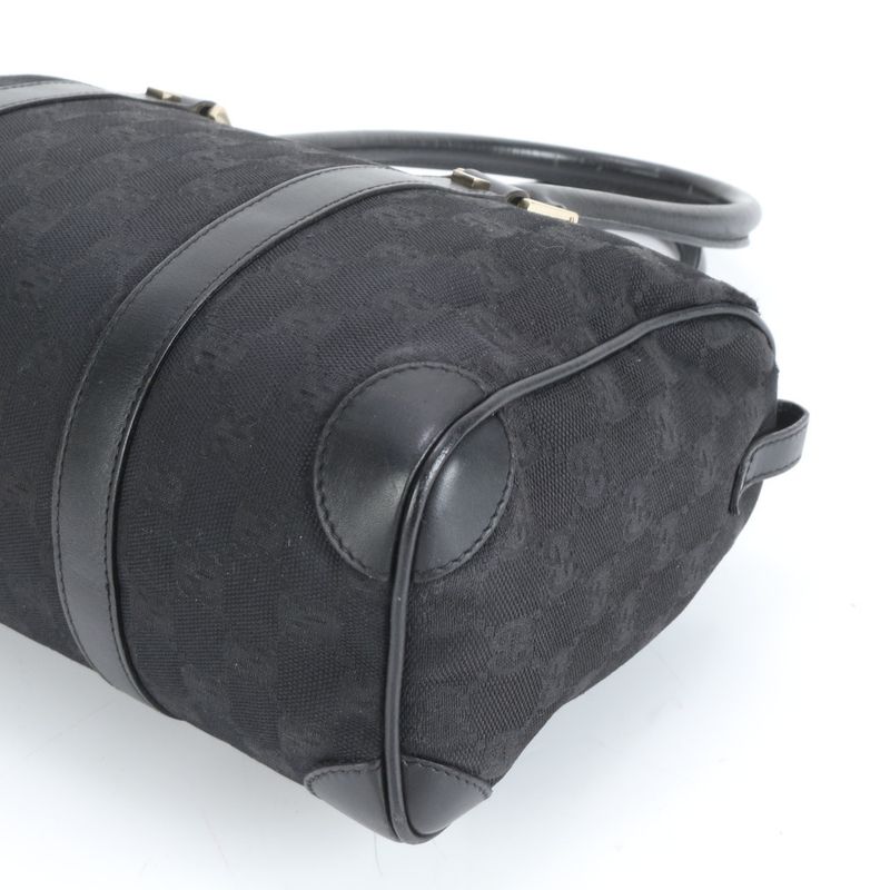 Gucci GG Canvas Leather Handbag Mini Boston Tote Black Gold Hardware 000 0851