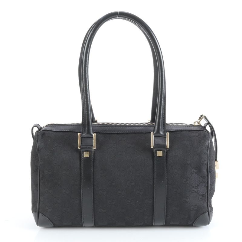 Gucci GG Canvas Leather Handbag Mini Boston Tote Black Gold Hardware 000 0851