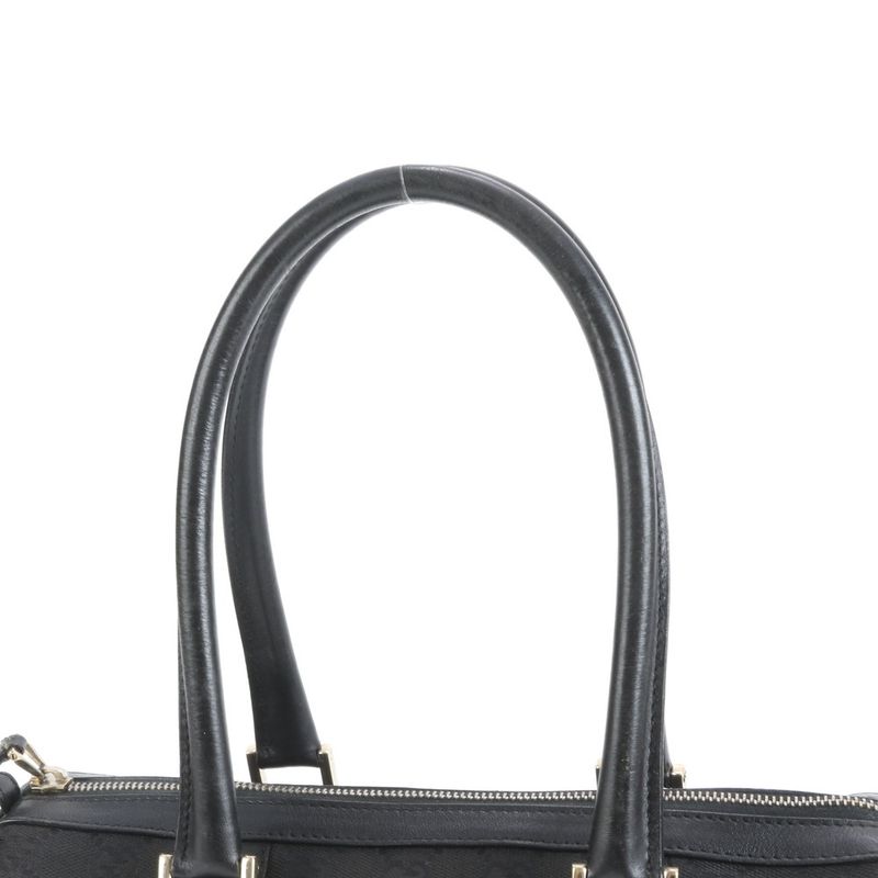 Gucci GG Canvas Leather Handbag Mini Boston Tote Black Gold Hardware 000 0851