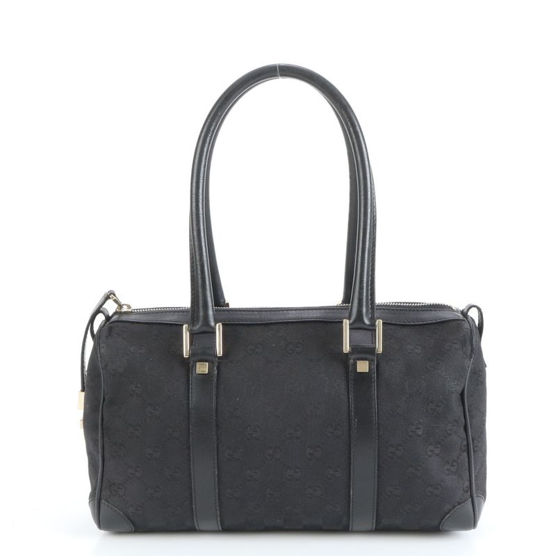 Gucci GG Canvas Leather Handbag Mini Boston Tote Black Gold Hardware 000 0851