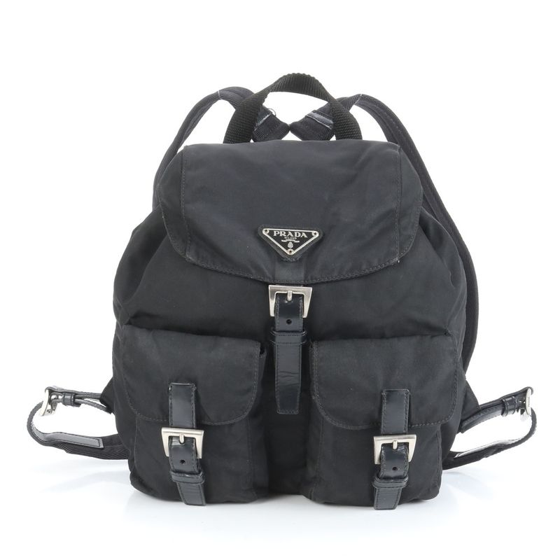 Prada Tessuto Nylon Triangle Logo Leather Backpack Sac Backpack Women ECE