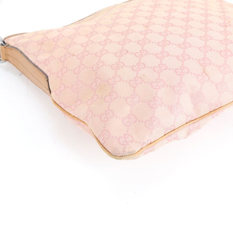 Gucci GG Canvas Leather Shoulder Bag Crossbody Pink Silver Hardware 113013