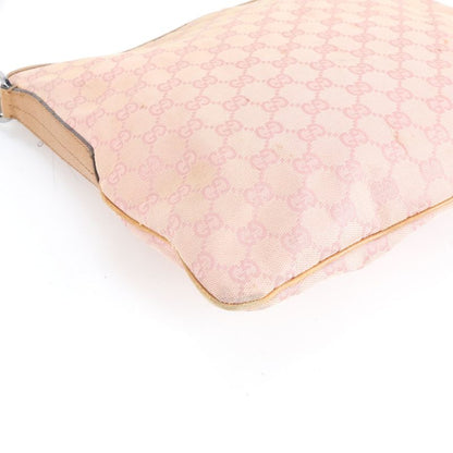 Gucci GG Canvas Leather Shoulder Bag Crossbody Pink Silver Hardware 113013