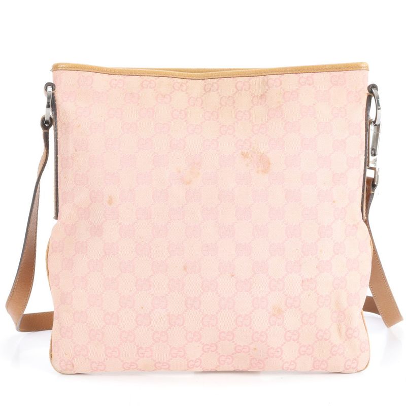 Gucci GG Canvas Leather Shoulder Bag Crossbody Pink Silver Hardware 113013