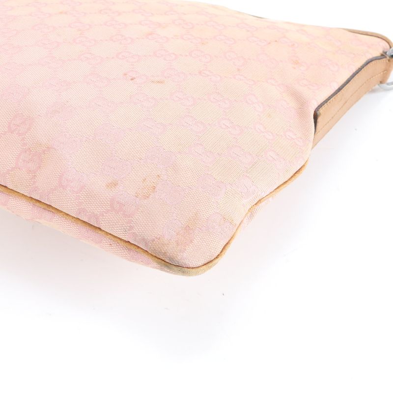 Gucci GG Canvas Leather Shoulder Bag Crossbody Pink Silver Hardware 113013