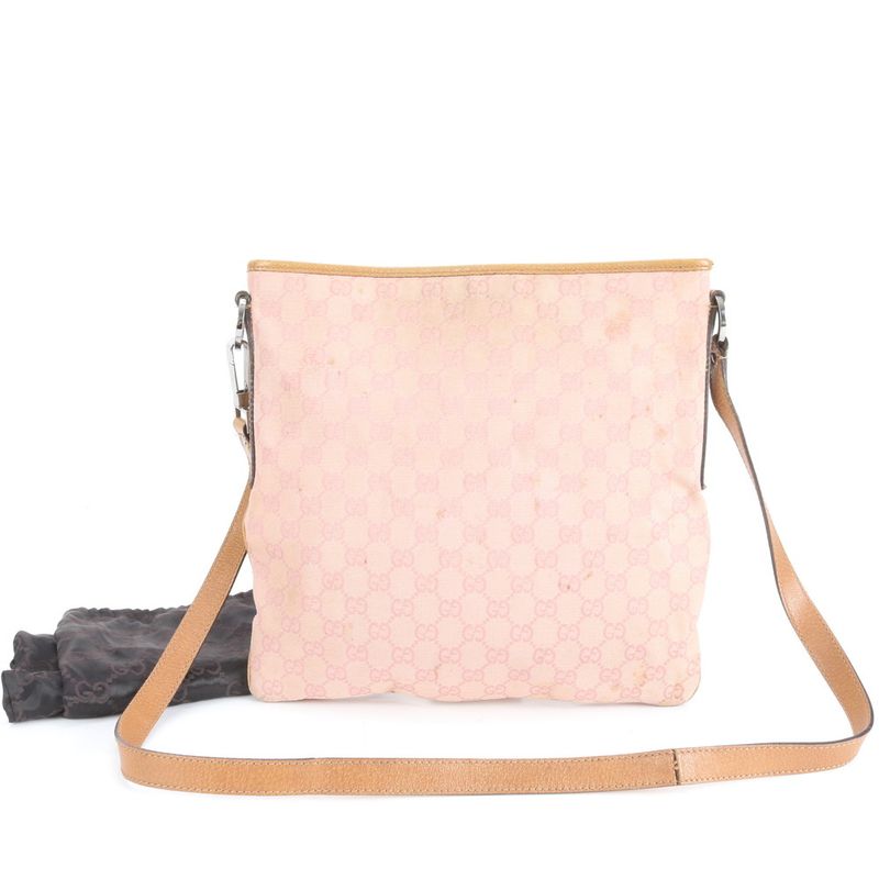 Gucci GG Canvas Leather Shoulder Bag Crossbody Pink Silver Hardware 113013