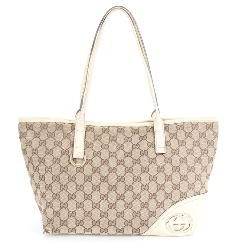 Gucci GG Canvas New Brit 169946 Leather Tote Bag Shoulder Gold Hardware A4