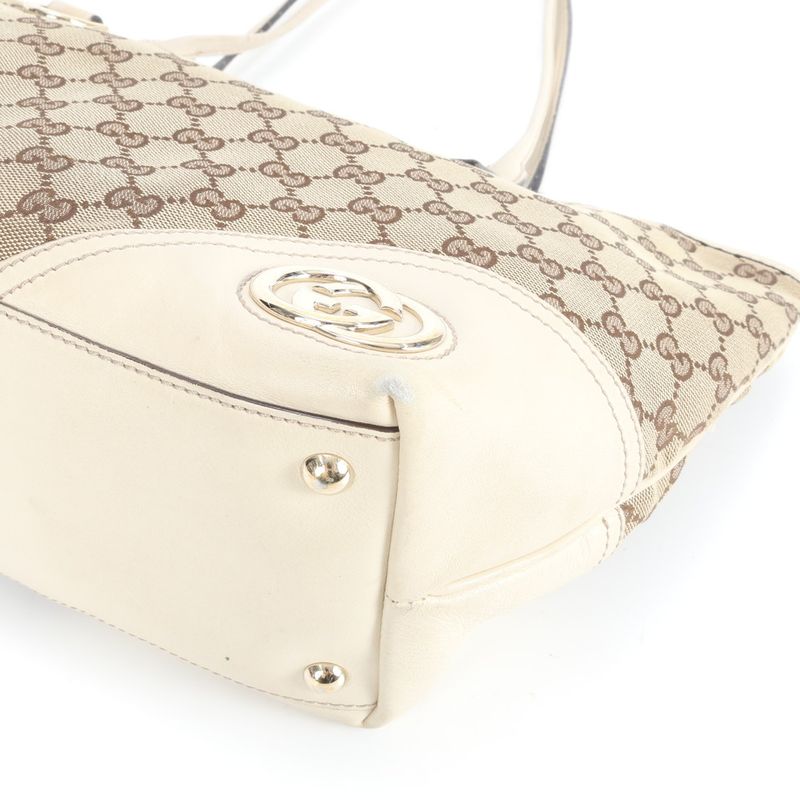 Gucci GG Canvas New Brit 169946 Leather Tote Bag Shoulder Gold Hardware A4