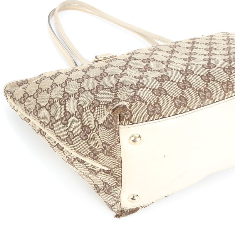 Gucci GG Canvas New Brit 169946 Leather Tote Bag Shoulder Gold Hardware A4