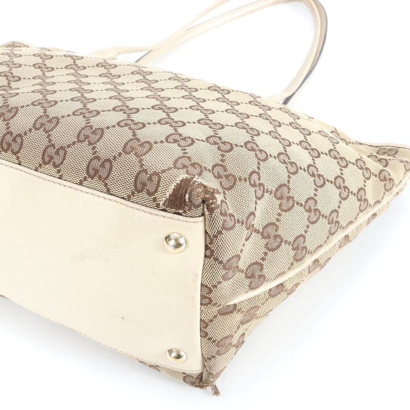 Gucci GG Canvas New Brit 169946 Leather Tote Bag Shoulder Gold Hardware A4