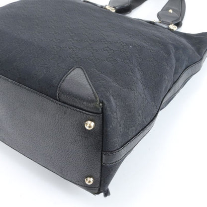 Gucci GG Canvas Leather Tote Bag Shoulder Gold Hardware Black 154372 A4 Women