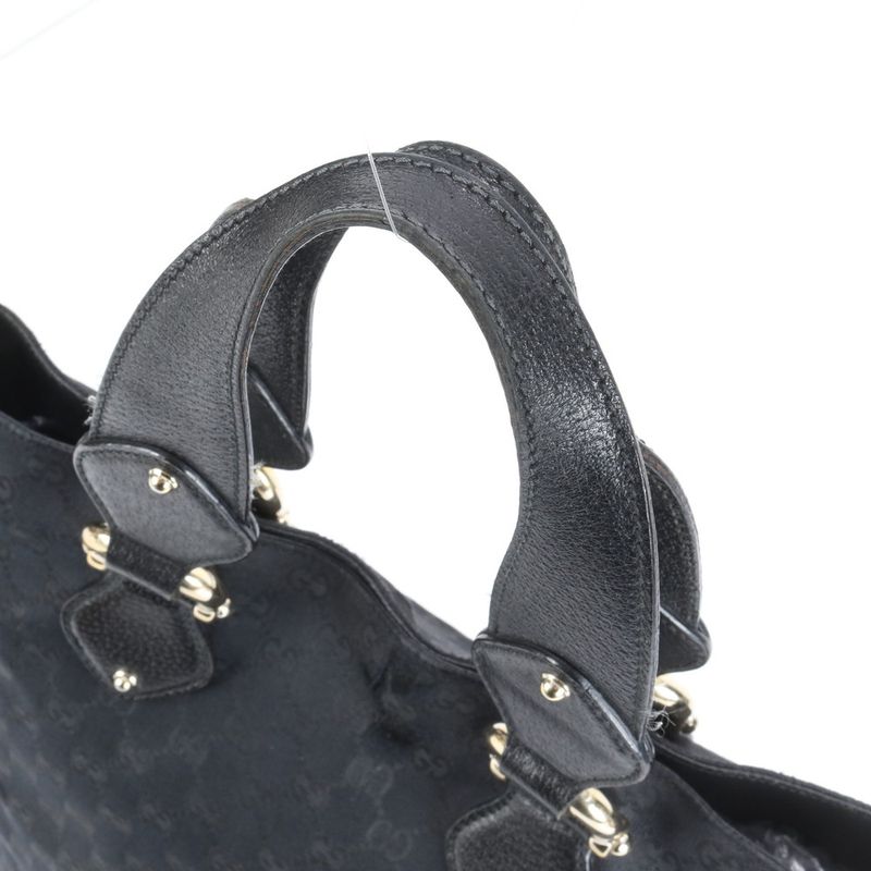 Gucci GG Canvas Leather Tote Bag Shoulder Gold Hardware Black 154372 A4 Women