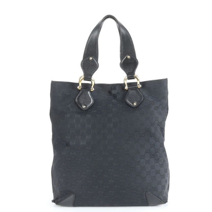 Gucci GG Canvas Leather Tote Bag Shoulder Gold Hardware Black 154372 A4 Women