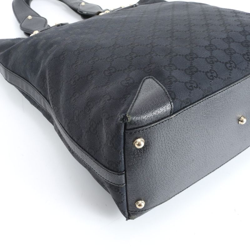 Gucci GG Canvas Leather Tote Bag Shoulder Gold Hardware Black 154372 A4 Women