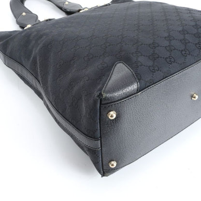 Gucci GG Canvas Leather Tote Bag Shoulder Gold Hardware Black 154372 A4 Women