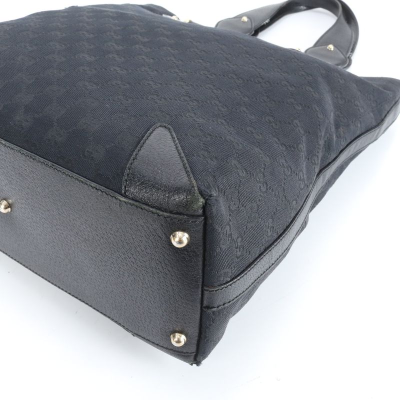 Gucci GG Canvas Leather Tote Bag Shoulder Gold Hardware Black 154372 A4 Women