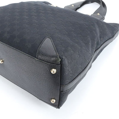 Gucci GG Canvas Leather Tote Bag Shoulder Gold Hardware Black 154372 A4 Women
