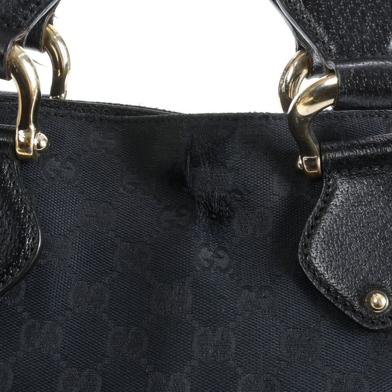 Gucci GG Canvas Leather Tote Bag Shoulder Gold Hardware Black 154372 A4 Women