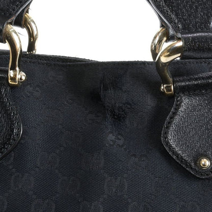 Gucci GG Canvas Leather Tote Bag Shoulder Gold Hardware Black 154372 A4 Women